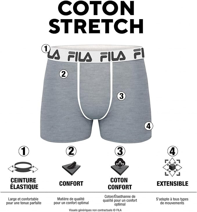 FILA Caleçon Boxeur (Lot de 4) Homme neuf