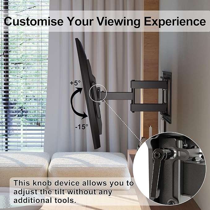 Support Mural TV pour Téléviseurs de 37-85 Pouces, Fixation Murale TV Peut Contenir Jusqu'à 60kg, Support TV Pivotant et Inclinable avec Bras Double Extensible, Max VESA 600x400mm