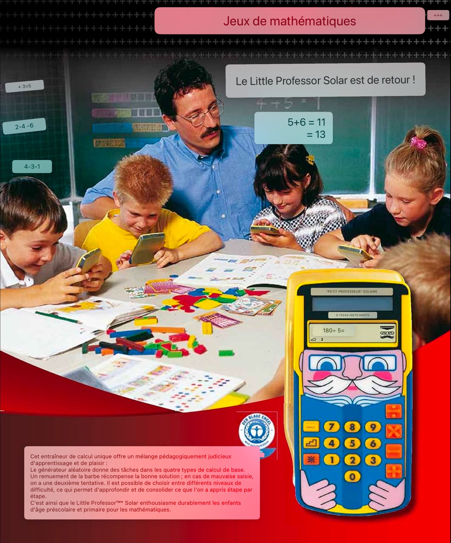 Texas Instruments LPROFSOLAR Little Professor Calculatrice solaire d'apprentissage,jaune,bleu