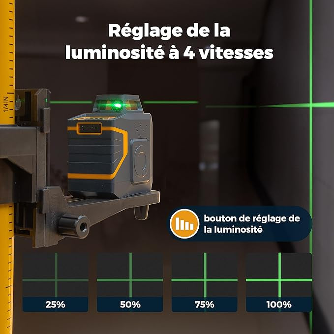Niveau Laser 360°, Auto-nivelant Ligne Horizontale 360° + Ligne Laser Verticale rechargeable USB-C