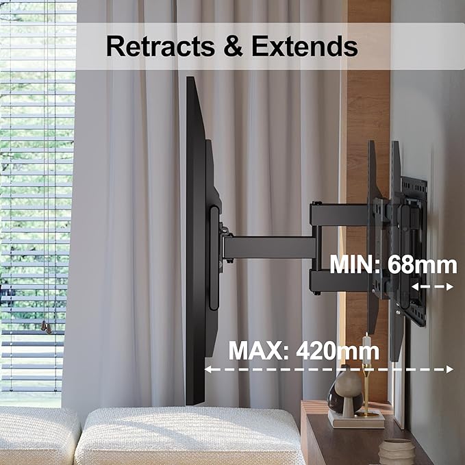 Support Mural TV pour Téléviseurs de 37-85 Pouces, Fixation Murale TV Peut Contenir Jusqu'à 60kg, Support TV Pivotant et Inclinable avec Bras Double Extensible, Max VESA 600x400mm