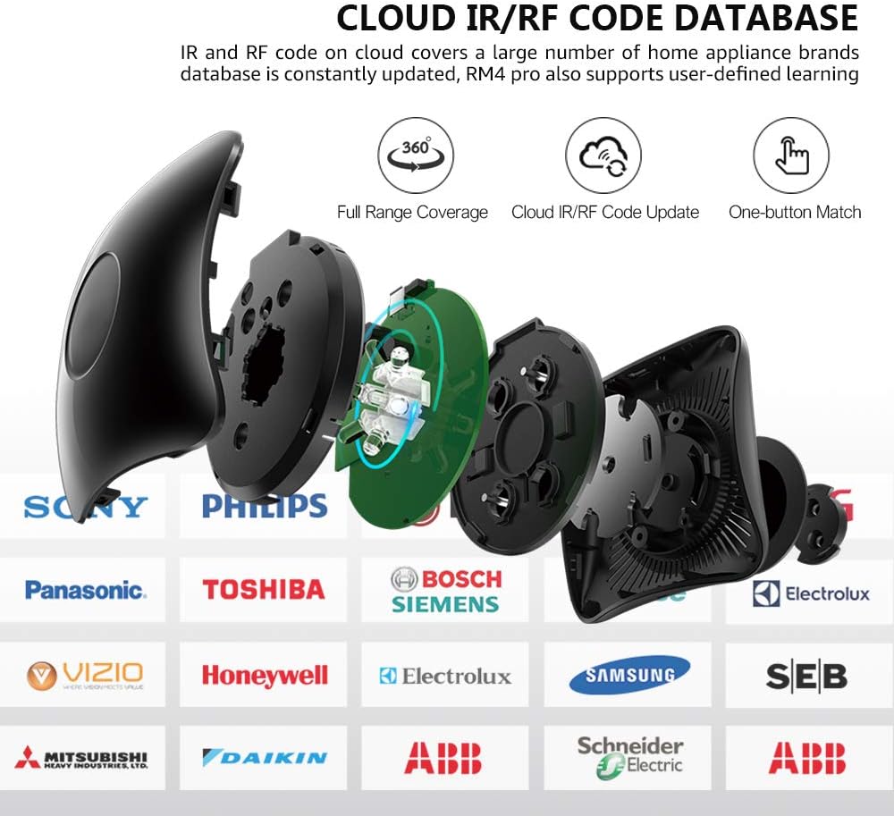 BroadLink RM4 Pro Télécommande Universelle IR et RF, Codes d'apprentissage de la télécommande WiFi pour la Maison Intelligente et Les appareils ménagers TV, STB, AC, Moteur de Rideau Compatible Alexa