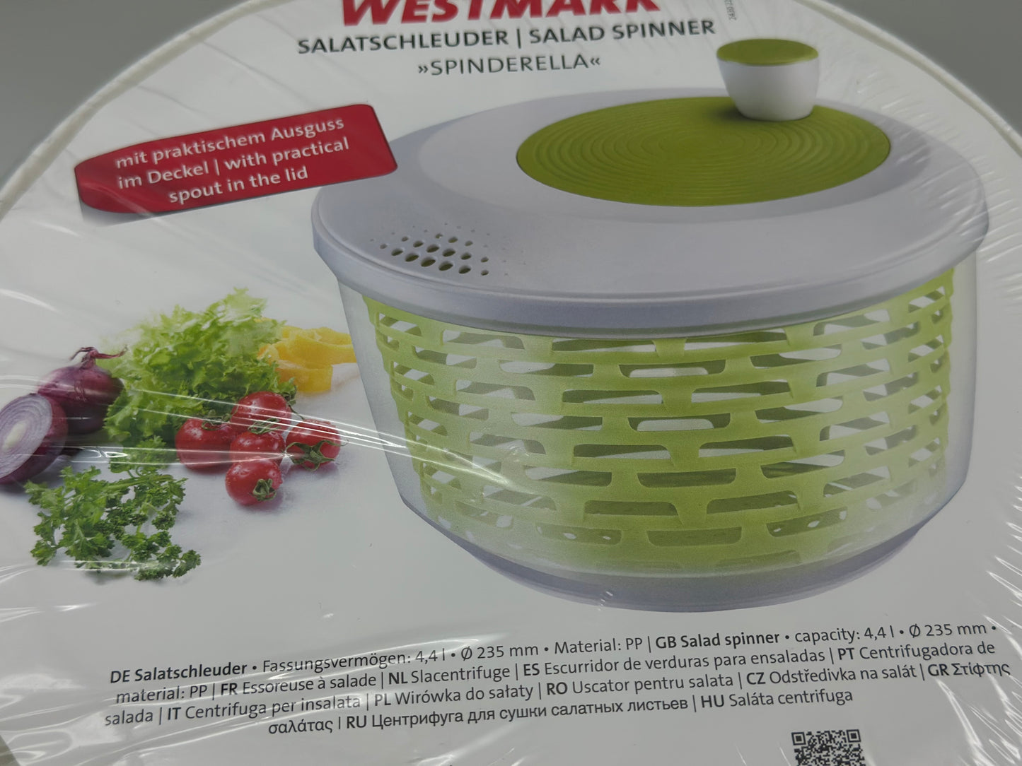 Westmark Essoreuse à Salade, Capacité : 4,4 L, ø 23,5 cm, Plastique, Sans BPA, Spinderella, Couleur: Transparent/Blanc/Vert