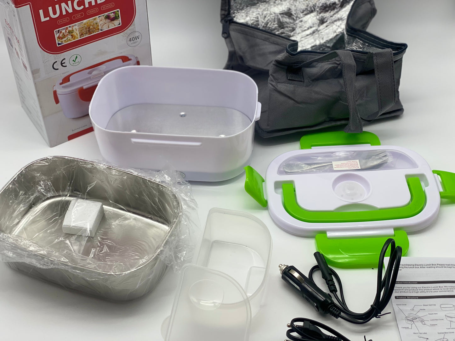 Boîte Chauffante Lunch Box 1.5L Électrique Boîte à Lunch Thermique 12V 24V 220V 40W 3 en 1 Boîte Alimentaires Boîte Repas revêtement en Isolation en Acier Inoxydable Boîtes-Repas