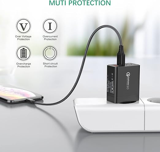 Quick Charge 3.0 Chargeur Secteur USB Câble USB CQC 3.0 30W/6A 4 Ports Neuf