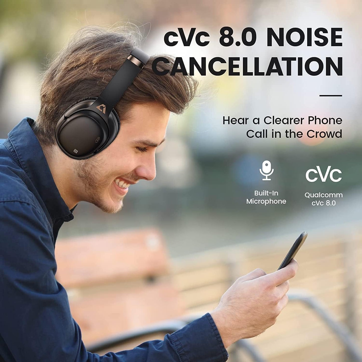 Ankbit E600Pro Casque Bluetooth avec aptX Low Latency & HD, réduction du bruit hybride, casque sans fil avec microphone, audio haute définition, 80 heures de lecture pour téléphone portable, PC, TV