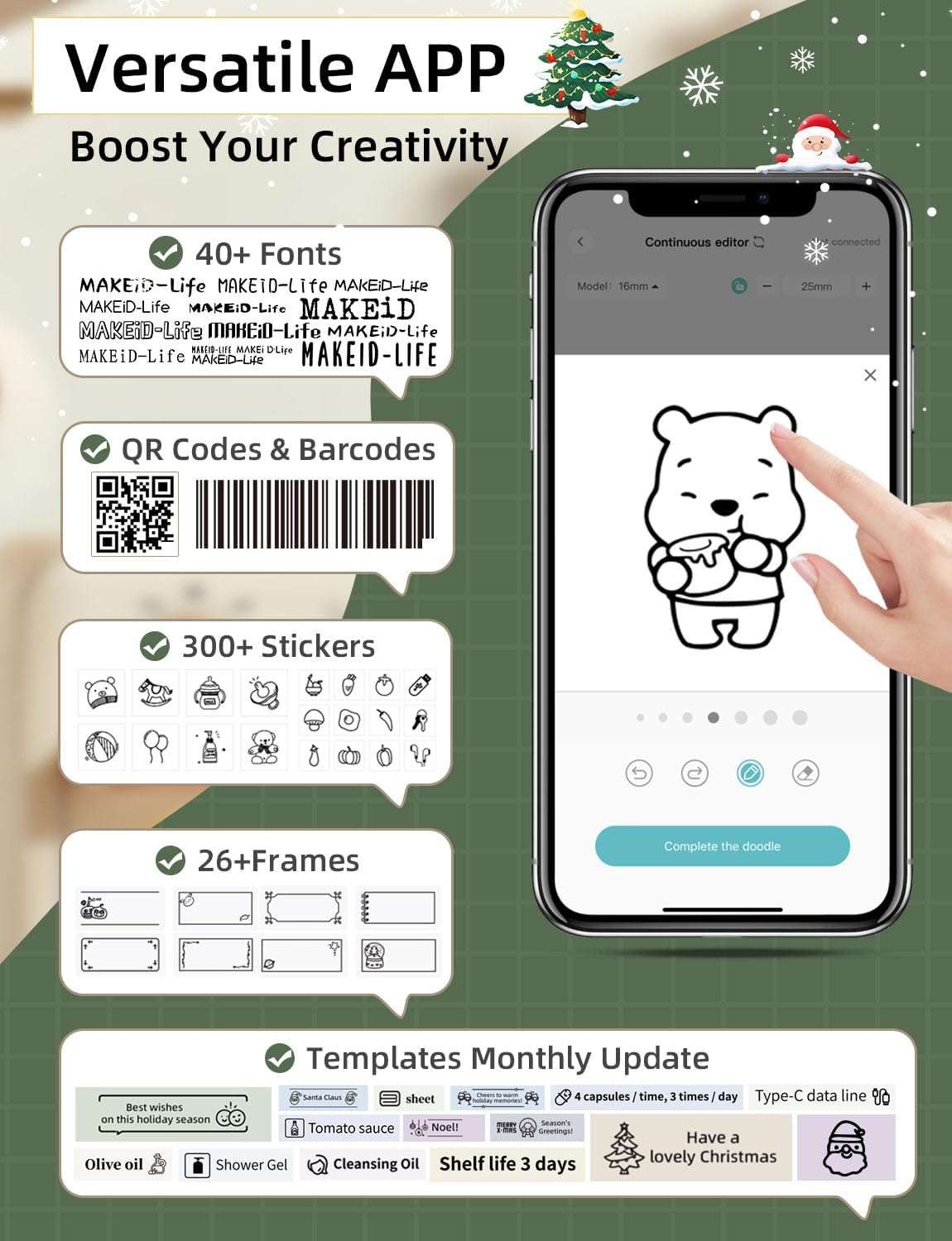 Makeid Étiqueteuse Bluetooth Q1 de HD 300dpi, Imprimante Etiquette Autocollante, Imprimante Thermique sans Encre-Se connecte à iOS et Android à l'aide de Bluetooth(Vert)