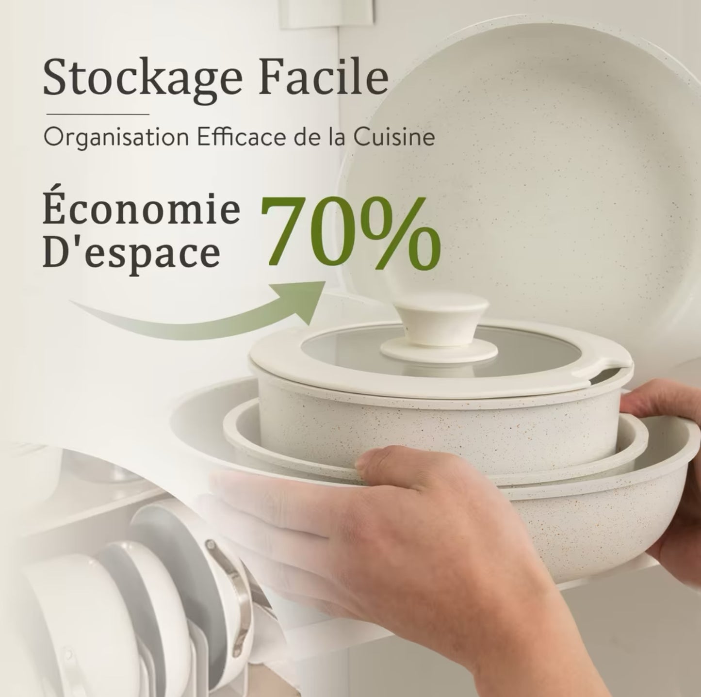 Set de 6 Pièces Carote - Poêles 22, 26, 28cm, Casserole 22cm, Poignée Amovible, Antiadhésif, Couvercles, Batterie Induction
