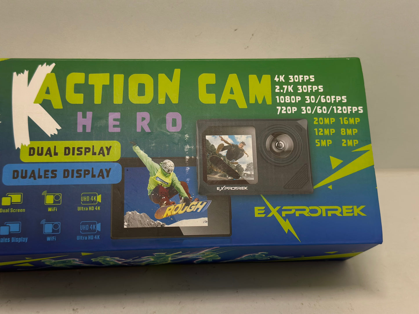 Exprotrek Action Camera 4K 30fps Ultra HD, Caméra d'action 40 m 100 Pieds étanche WiFi Ultra Grand Angle 170°, télécommande, 2 Batteries et kit d'accessoires pour Casque
