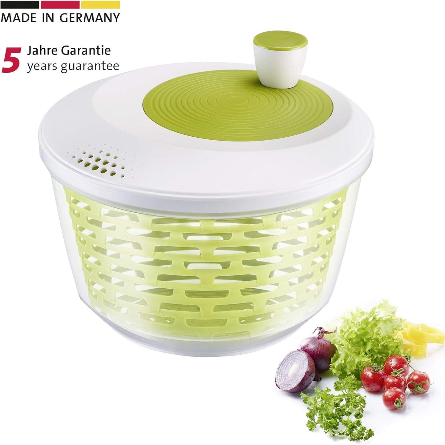 Westmark Essoreuse à Salade, Capacité : 4,4 L, ø 23,5 cm, Plastique, Sans BPA, Spinderella, Couleur: Transparent/Blanc/Vert