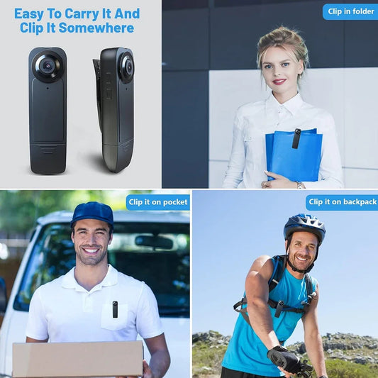 1080P Mini caméra corporelle avec clip amélioré Petite caméra portable de poche portable personnelle Caméra de vélo pour la sécurité du bureau à domicile
