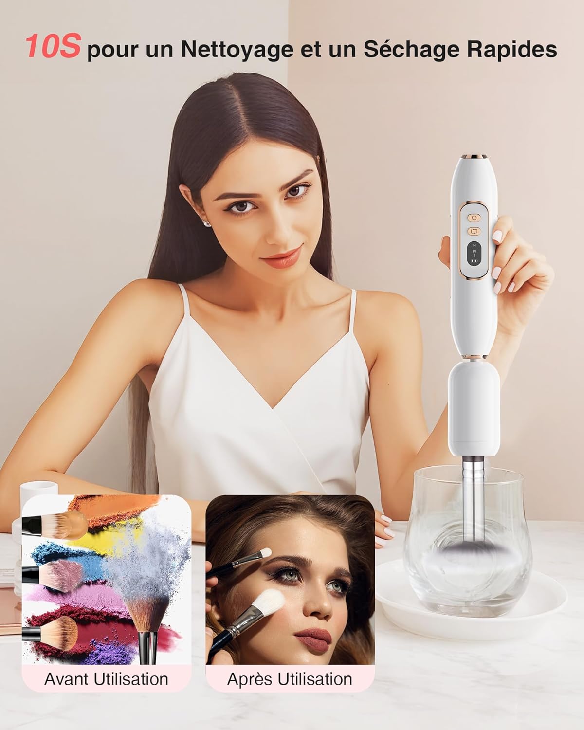 Ponceuse pour Ongles Professionnel - 1500mAh Ponceuse Ongle y Nettoyeur Pinceau Maquillage 2 en 1,20000 RPM Lime a Ongle Electrique,Nail Drill Portable,3 Vitesses Réglables,Sans Fil Sécurisé