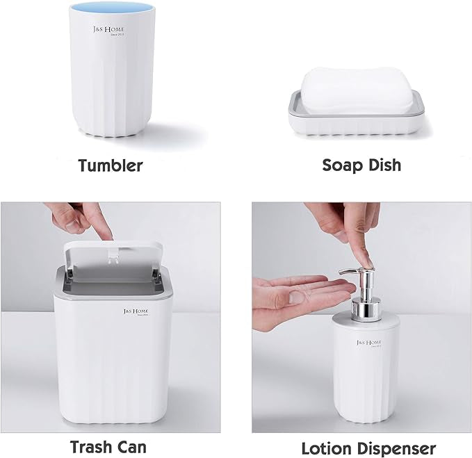 Kit Salle de Bain Moderne, Coupe de Brosse à Dents, Porte-Savon, Poubelle, Distributeur de savon