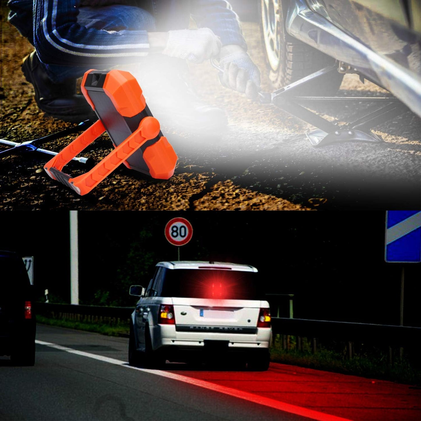 LED Projecteur de construction Batterie, Lampe de travail LED Lampe de camping, Batterie rechargeable USB solaire Powerbank, Lampe de travail magnétique Étanche COB Portable Flood Light avec 4 modes d'éclairage, Rotation à 360°, SOS