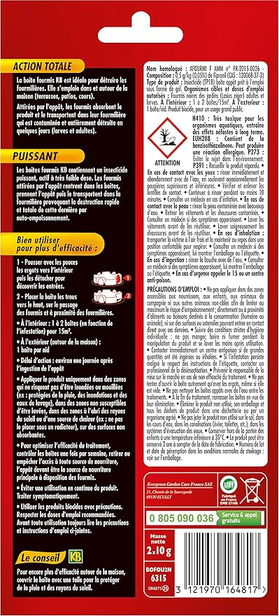 KB KFOUB2 - Anti-Fourmis Boîtes Appâts x2 - Matière active à base de plante - Elimine radicalement et durablement les fourmilières et fourmis noires - Pour intérieur et extérieur - Fabriqué en France
