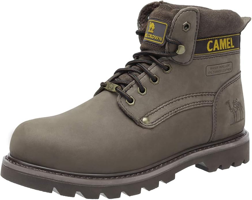 CAMEL CROWN Bottes à lacets Bottes de combat pour hommes Bottes de travail Bottes pour hommes Chaussures de travail en cuir Bottes de travail classiques à tige courte pour extérieur Bottes de loisirs antidérapantes