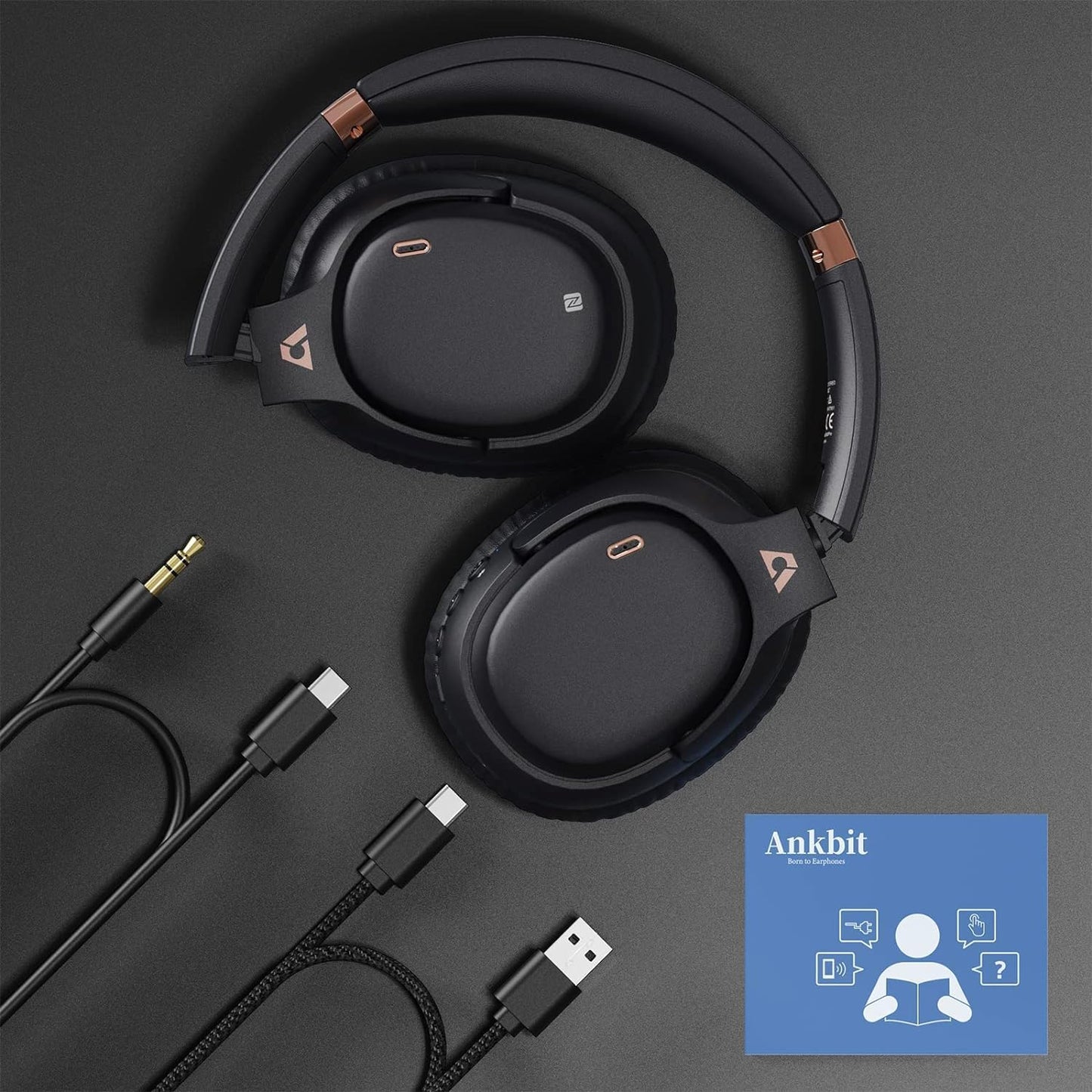 Ankbit E600Pro Casque Bluetooth avec aptX Low Latency & HD, réduction du bruit hybride, casque sans fil avec microphone, audio haute définition, 80 heures de lecture pour téléphone portable, PC, TV