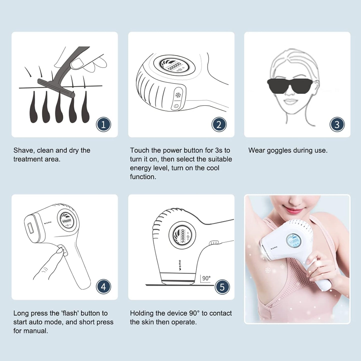 Épilateur Lumière Pulsée IPL Dépilation - Glace Refroidissement Sans Douleur & 1 Accessoire de Précision & 500000 Flashs pour Visage, Corps, le Maillot et les Aisselles, Laser Appareil Epilation