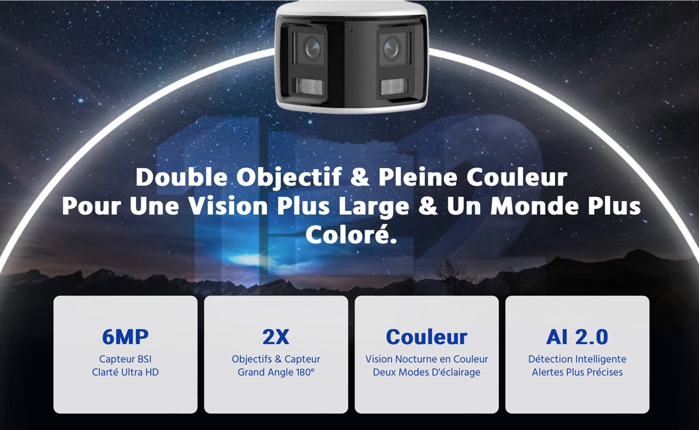 Caméra de sécurité extérieure panoramique PoE 6MP, double objectif, ultra grand angle 180°