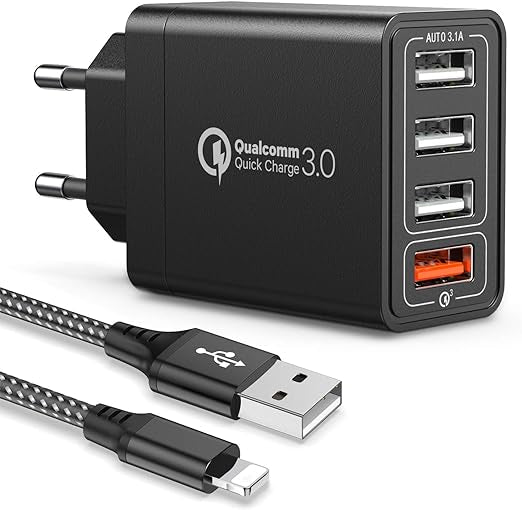 Quick Charge 3.0 Chargeur Secteur USB Câble USB CQC 3.0 30W/6A 4 Ports Neuf