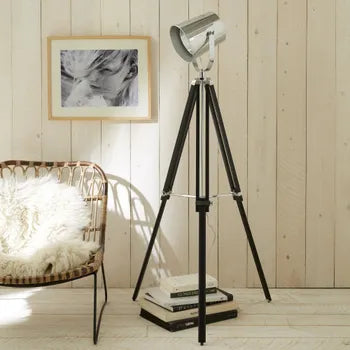 Lampadaire Haru, bois, argent, H.140.0 cm, E27 neuve