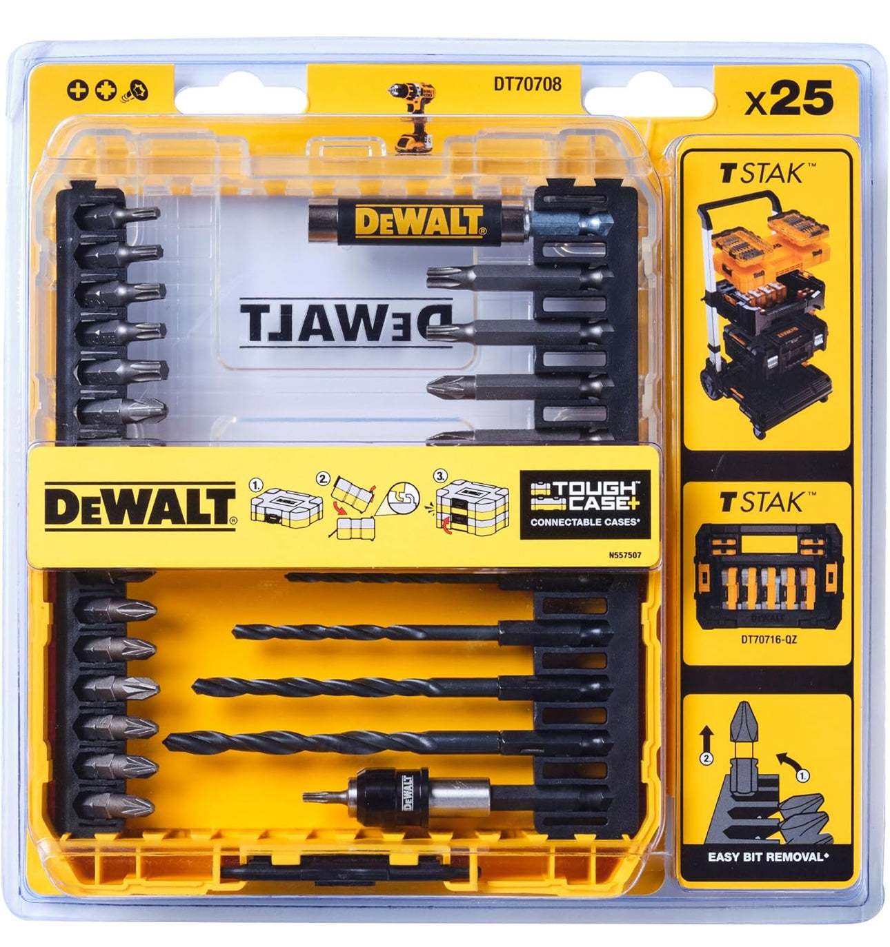 DeWalt DT70708-QZ Coffret Toughcase Coffret 25 Pièces - Embouts de Vissage et Forets Métal - Pour Perceuse-Visseuse Argent