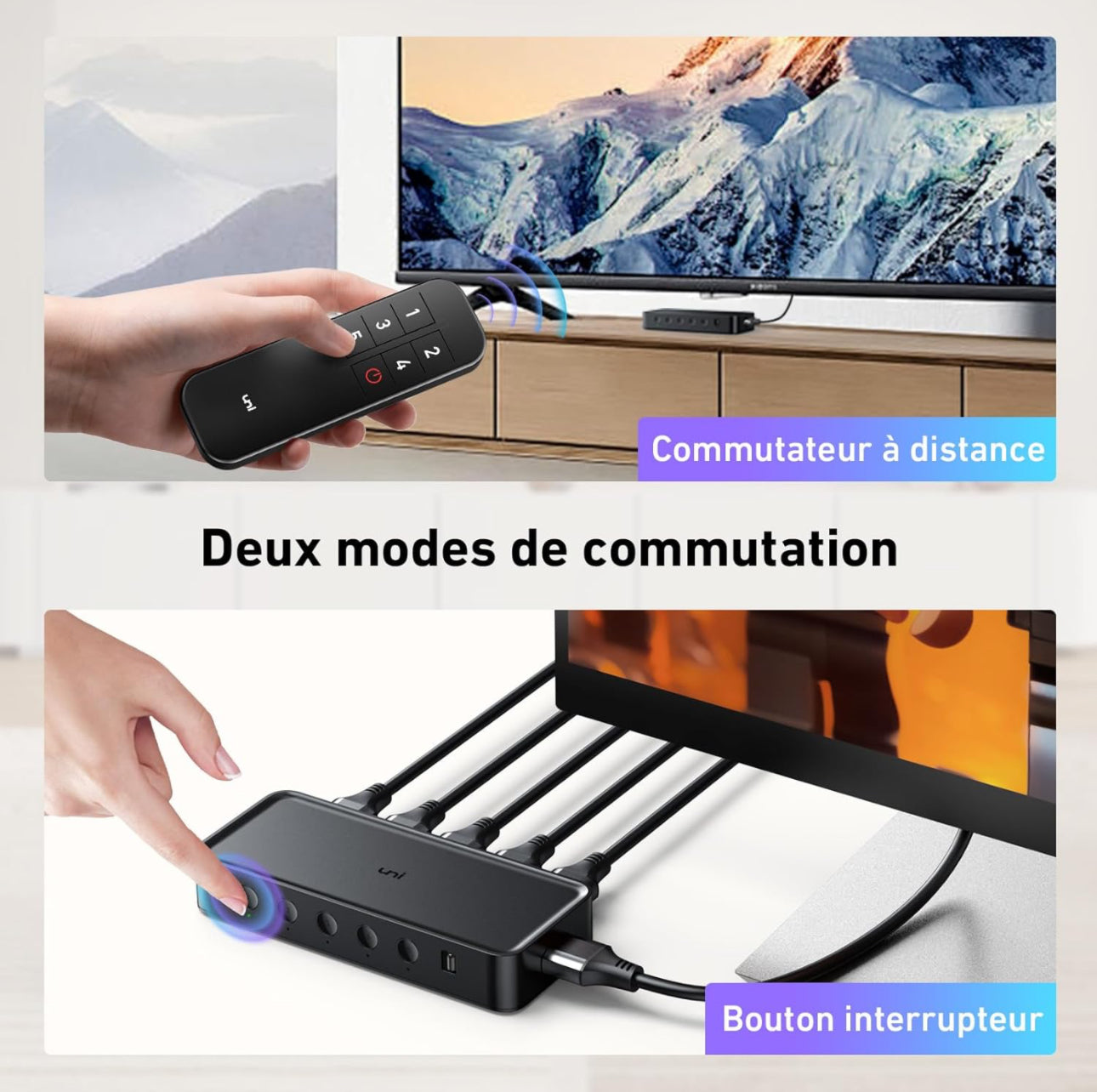 HDMI Switch 5 en 1 Sortie 4K@60Hz, Commutateur HDMI avec Télécommande Répartiteur HDMI 2.0 Supporté 3D HDR HDCP2.2 pour PS5/4/3, Xbox, HDTV, Moniteur, Projecteur, Roku TV, Lecteur Blu-Ray
