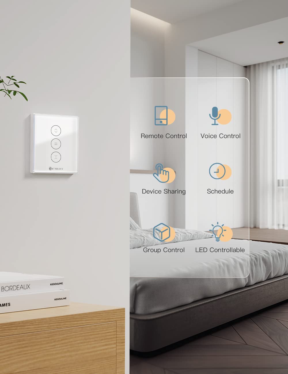 Interrupteur Volet Roulant Connecté WiFi, Commutateur Intelligent Volet Roulant Stores Connecté Compatible avec Alexa et Google Home, Interrupteur Tactile Peut Éteindre la LED, Timer - 4 Packs