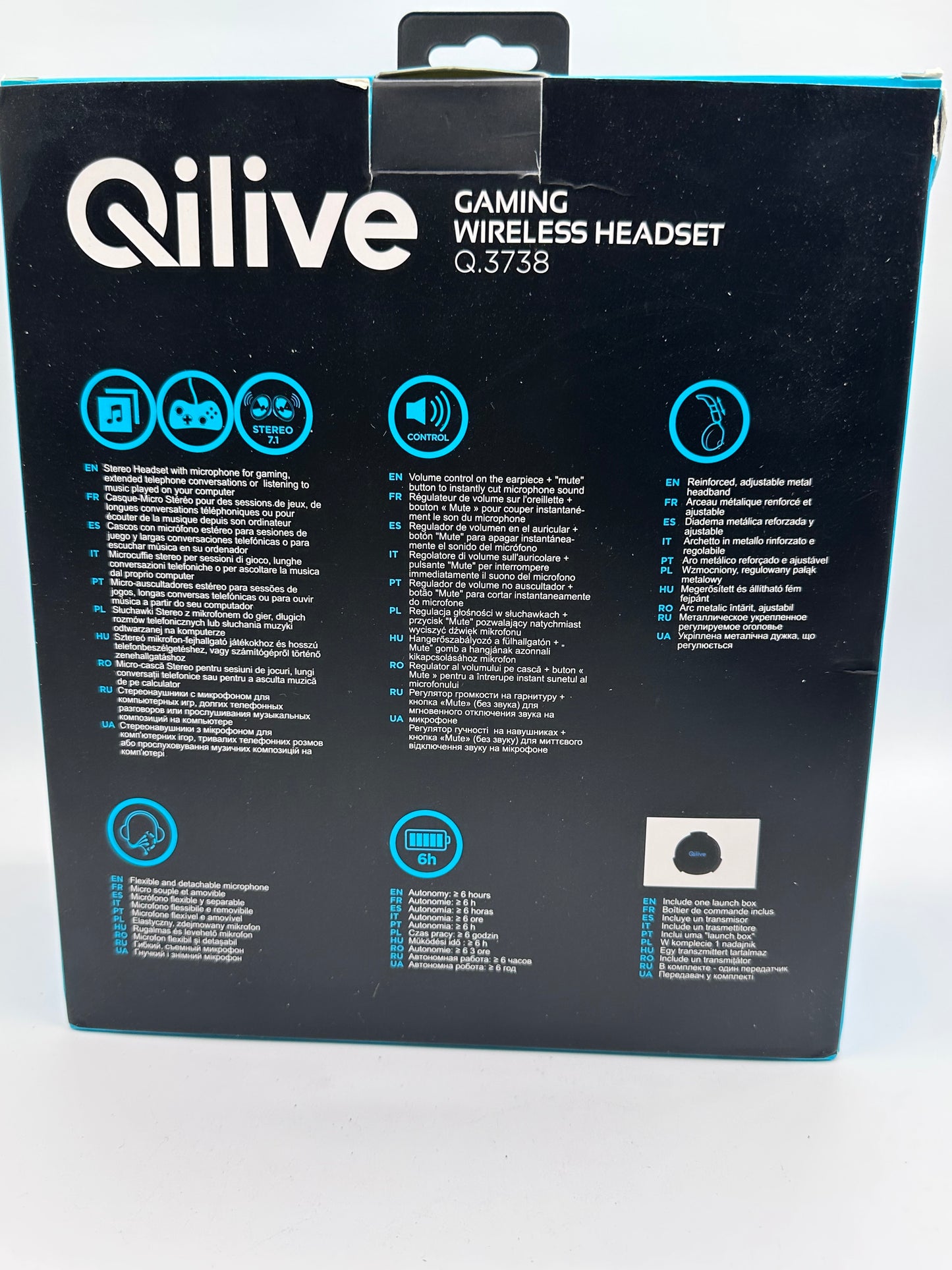QILIVE
Casque sans fil Gaming Q.3738 Noir
Microphone - Stéréo - 6 heures d'autonomie