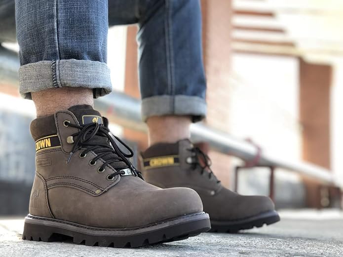 CAMEL CROWN Bottes à lacets Bottes de combat pour hommes Bottes de travail Bottes pour hommes Chaussures de travail en cuir Bottes de travail classiques à tige courte pour extérieur Bottes de loisirs antidérapantes