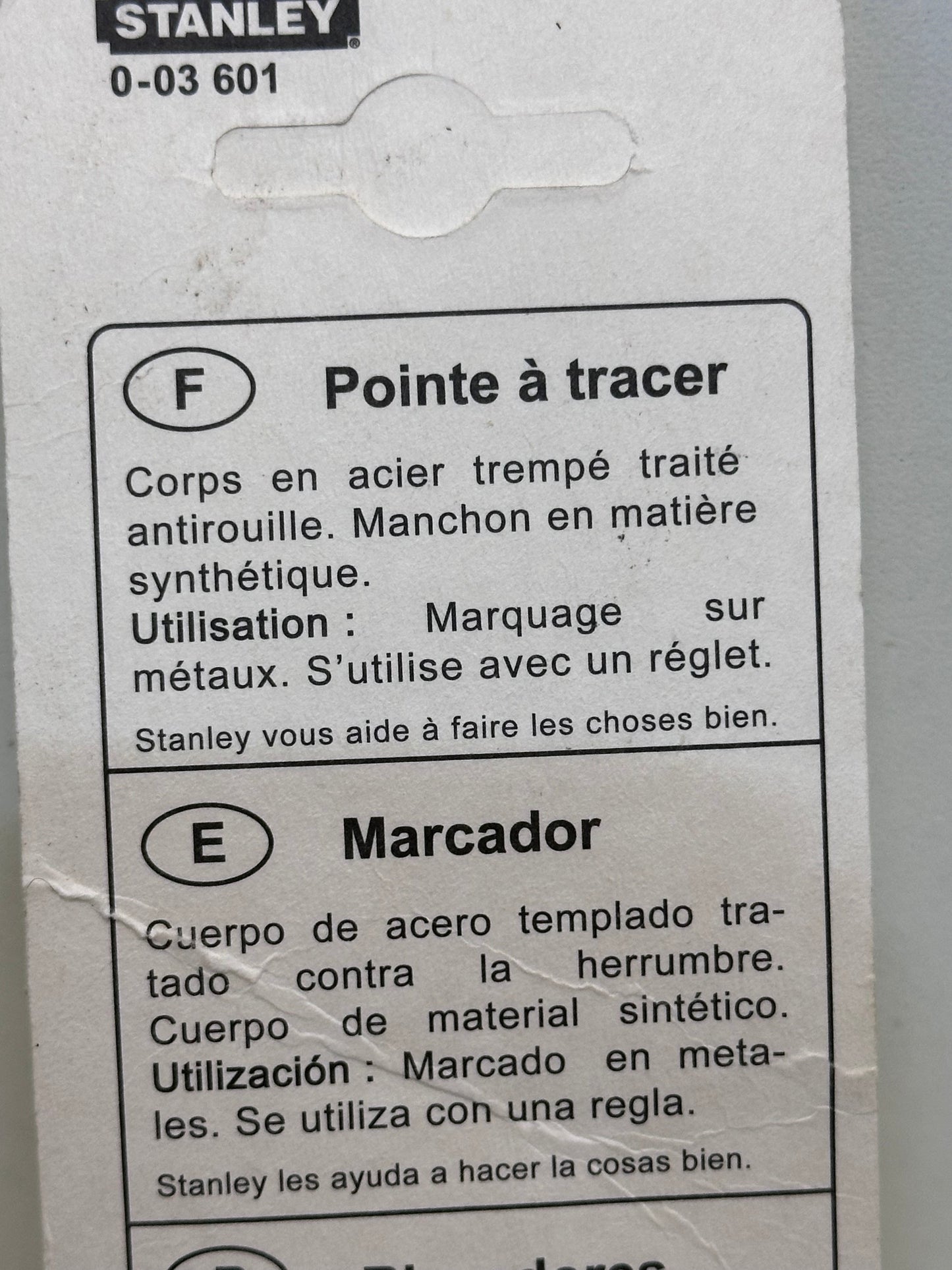 Stanley 0-03-601 Pointe À Tracer Ø 4 Mm Fabriqué En France - Acier Chromé - Finition Naturelle Bille De Verre - Corps Plastique