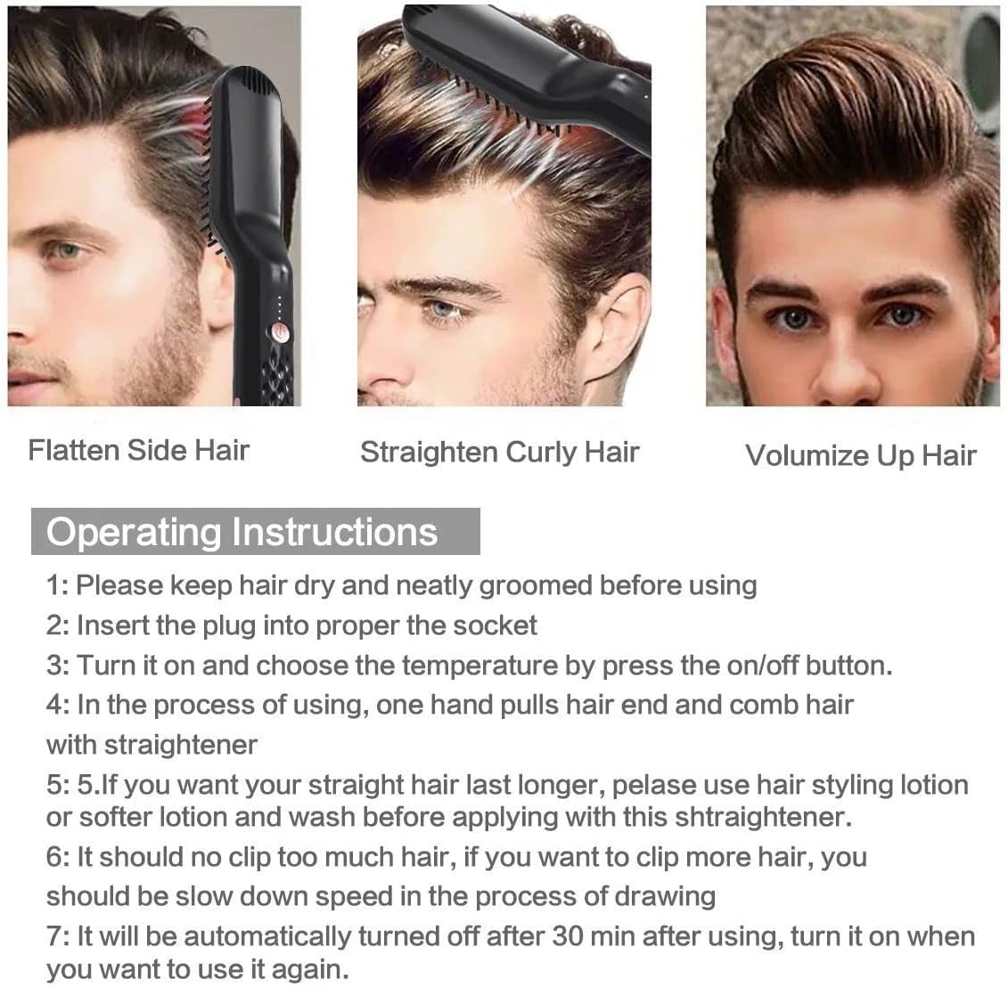 Lisseur à Barbe pour Hommes, Brosse Lissante pour Cheveux, Brosse Lisseur à Barbe Electrique Lisseur Professionnel 3 en 1 pour Hommes et Femmes à la Maison et en Voyage