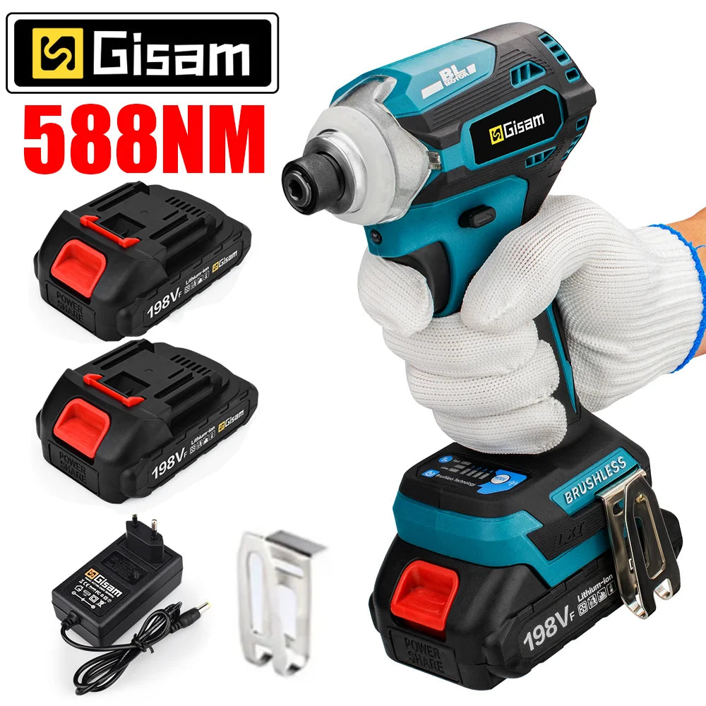 Visseuse à choc électrique à impact sans balais (brushless) 588NM sans fil à 4 vitesses 1/4 Entraînement carré Outil électrique DIY pour batterie Makita 18V