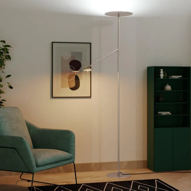 Lampadaire avec liseuse, Mirasol, nickel, H.181 cm 2044 + 584 lm neuf