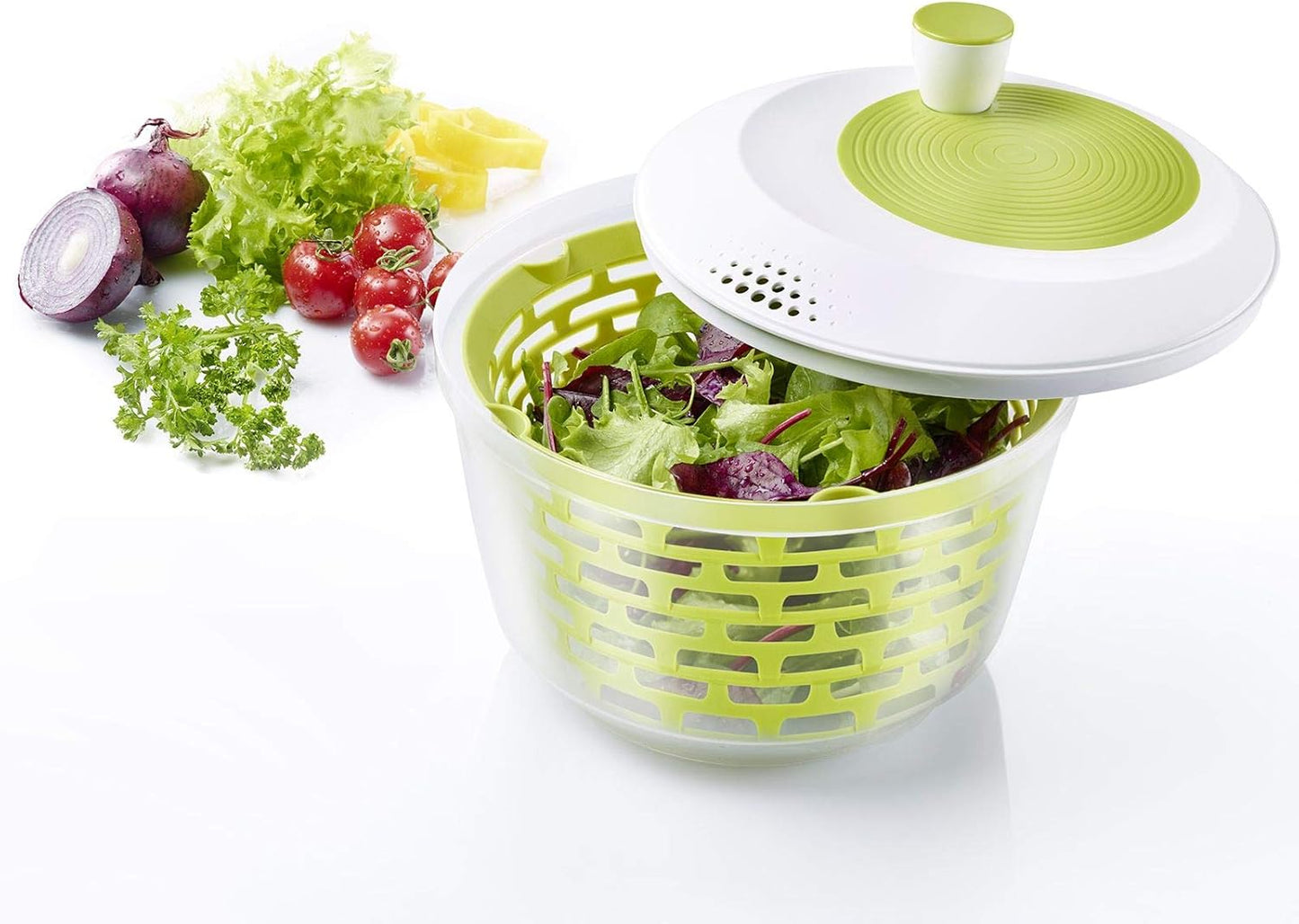 Westmark Essoreuse à Salade, Capacité : 4,4 L, ø 23,5 cm, Plastique, Sans BPA, Spinderella, Couleur: Transparent/Blanc/Vert