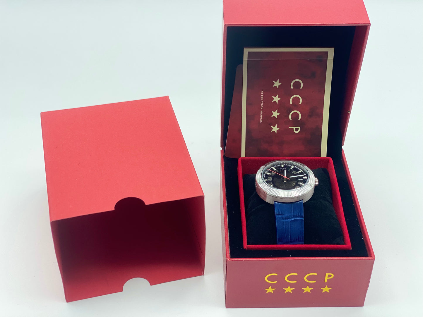CCCP Monino CP-7025-01 Montre pour homme avec bracelet en cuir véritable Bleu