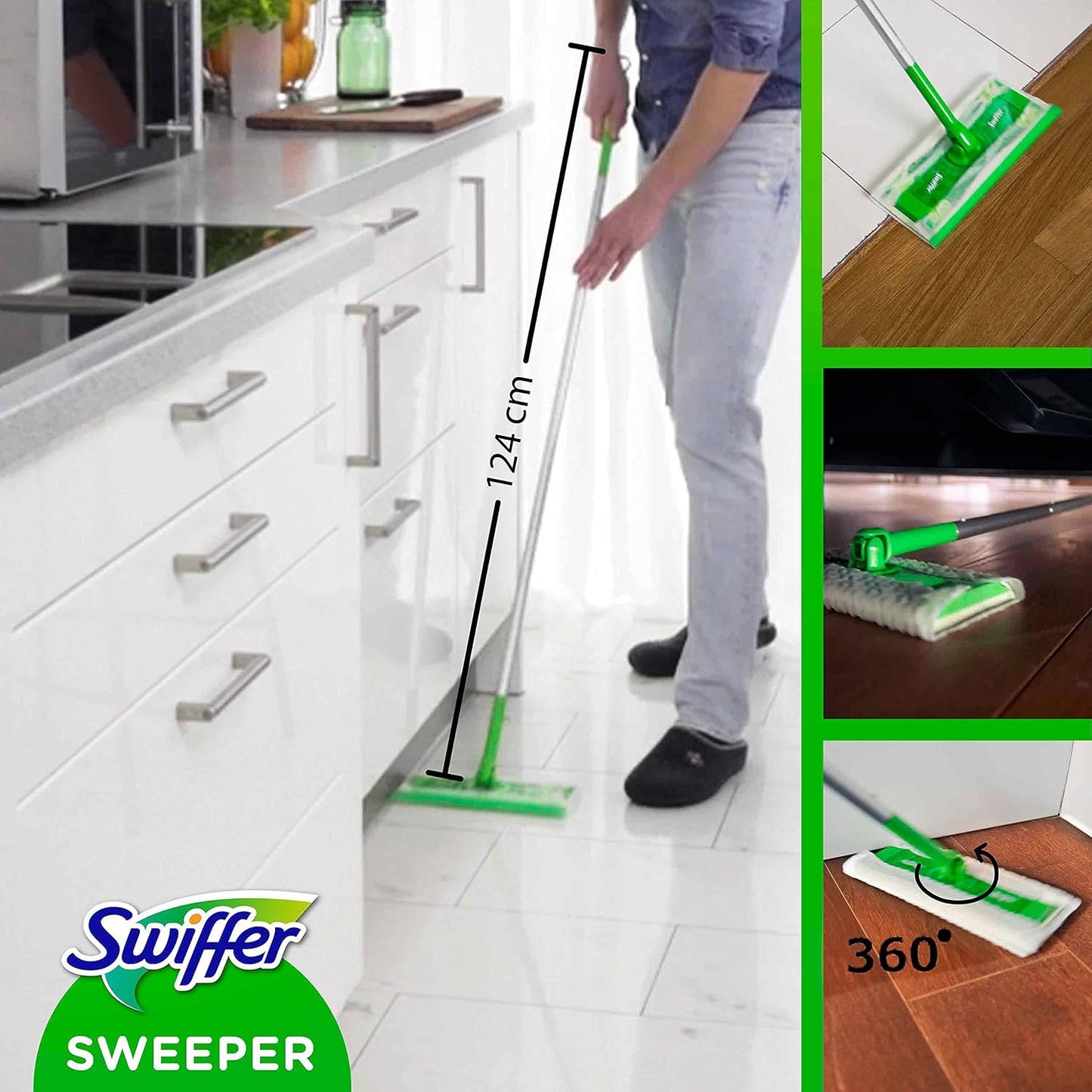 Swiffer Set de démarrage pour essuie-glaces 1 essuie-glace + 8 chiffons secs, essuie-glace idéal contre la poussière, les poils d'animaux et les allergènes