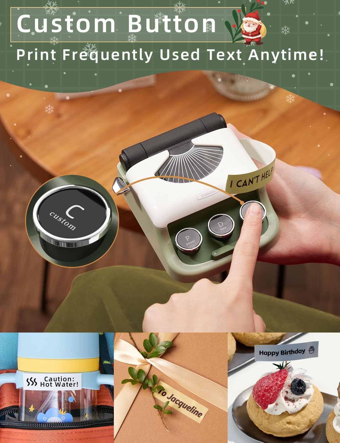 Makeid Étiqueteuse Bluetooth Q1 de HD 300dpi, Imprimante Etiquette Autocollante, Imprimante Thermique sans Encre-Se connecte à iOS et Android à l'aide de Bluetooth(Vert)