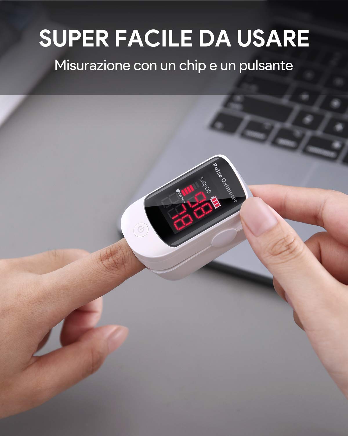 Oxymetre de Doigt, Oxymètre de Pouls Portable Professionnel pour les Mesures de la Fréquence Cardiaque (PR) et de la Saturation en Oxygène (SpO2), Lecture Instantanée