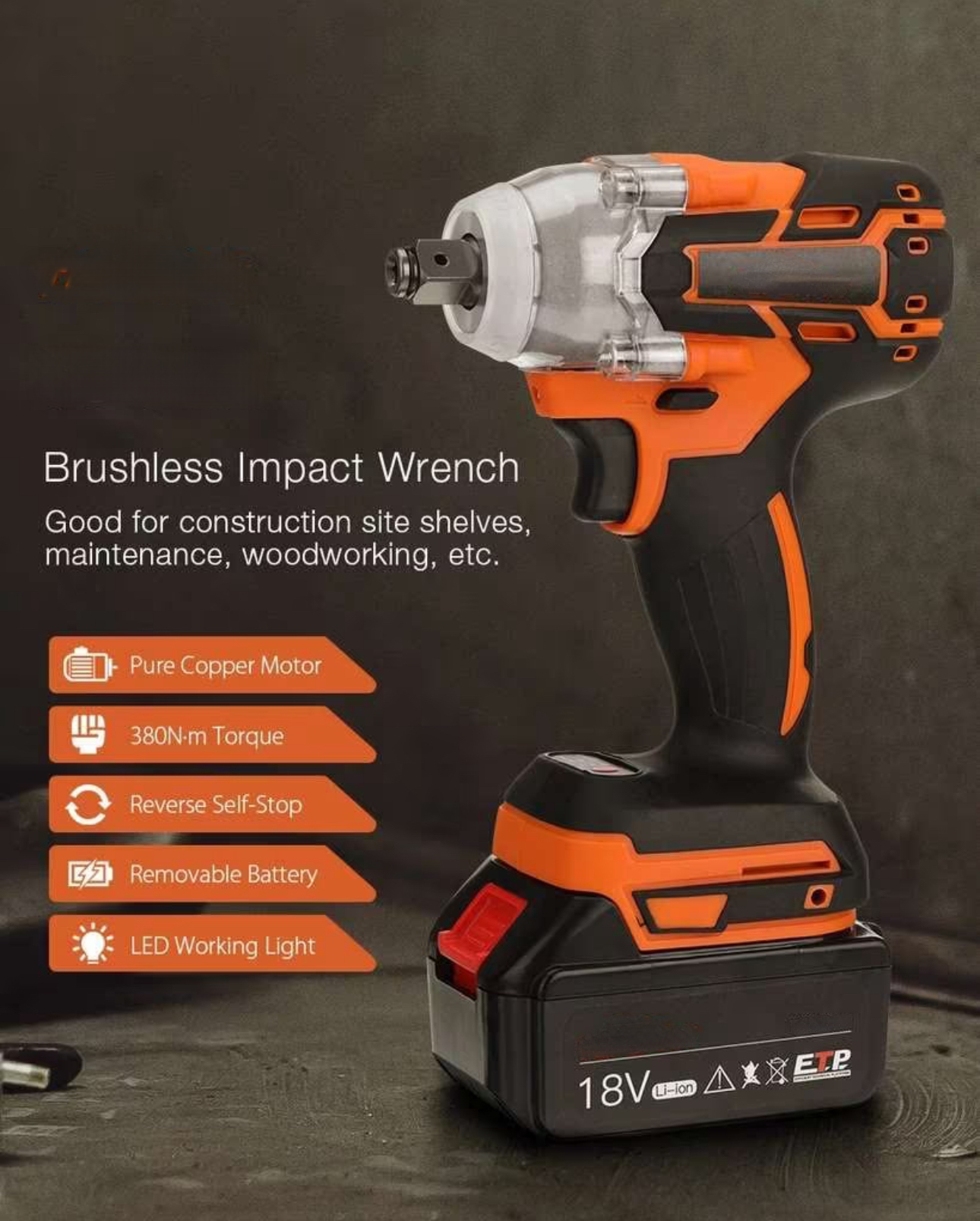 Clé à chocs sans fil brushless 18V, Chargeur, 1 batterie 3.0Ah (Compatible batterie 18V LXT Makita