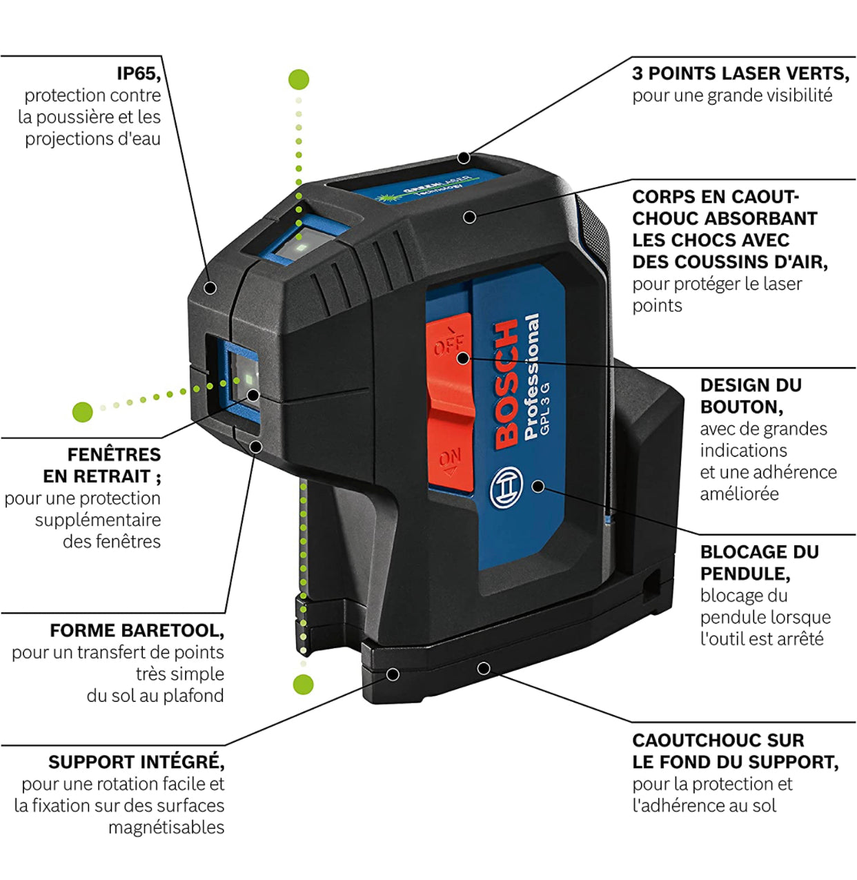 Bosch Professional laser 3 points (laser vert, portée : jusqu’à 30 m, housse Produit neuf