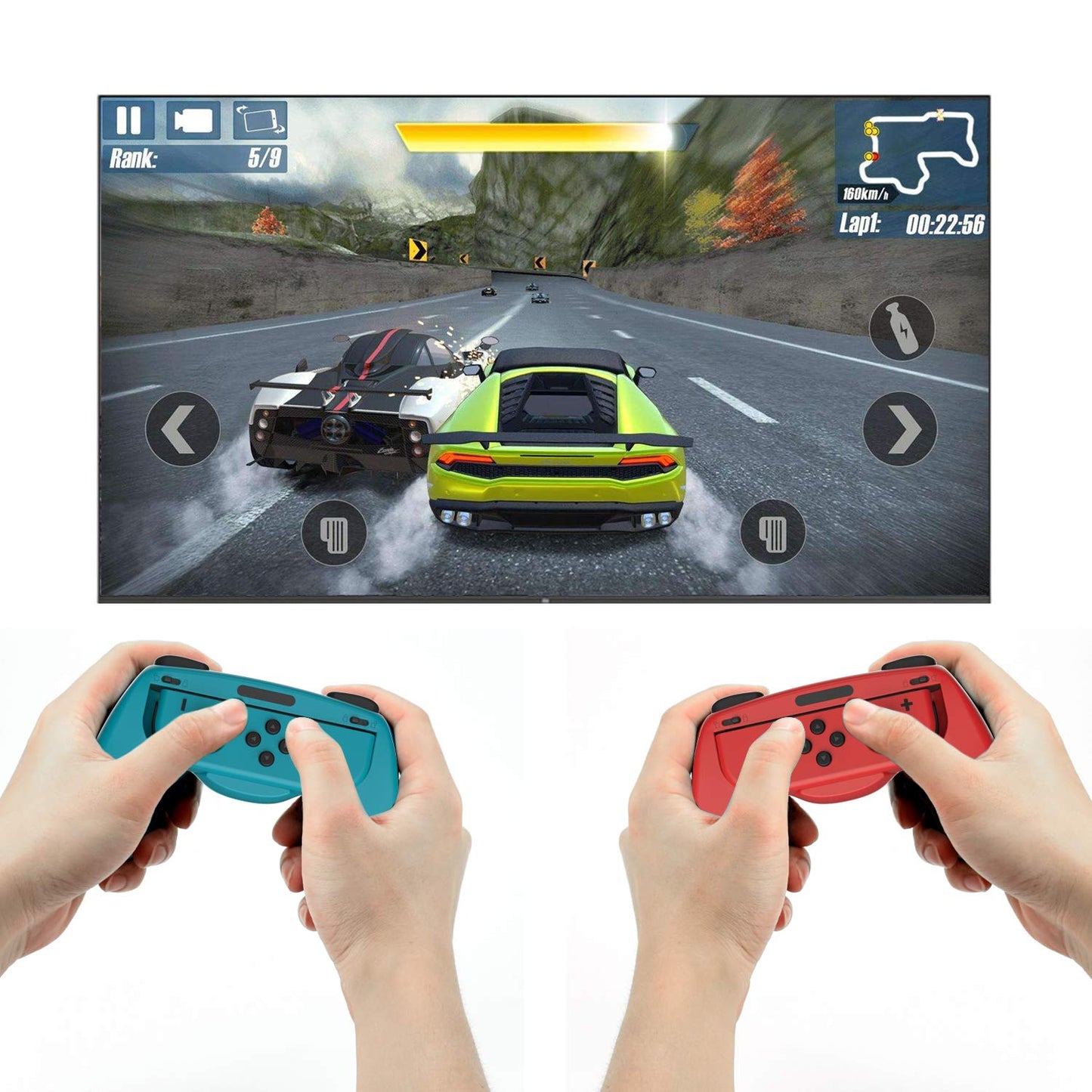 Support de poignée Compatible avec Nintendo Switch/OLED Joy Con Controller XL Large Hand Grip Holder Accessories avec Joystick Protection Caps, Rouge-Bleu