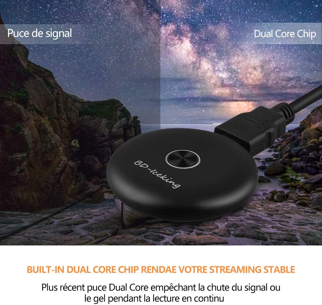 Cinati WiFi Dongle de Pantalla, Adaptateur de TV Numérique HDMI 1080P H.265 Décodage, Récepteur Wi-Fi Mini Pantalla 1080P HDMI TV Miracast DLNA Airplay pour iOS / Android / Mac, 2.4G 5G Wifi