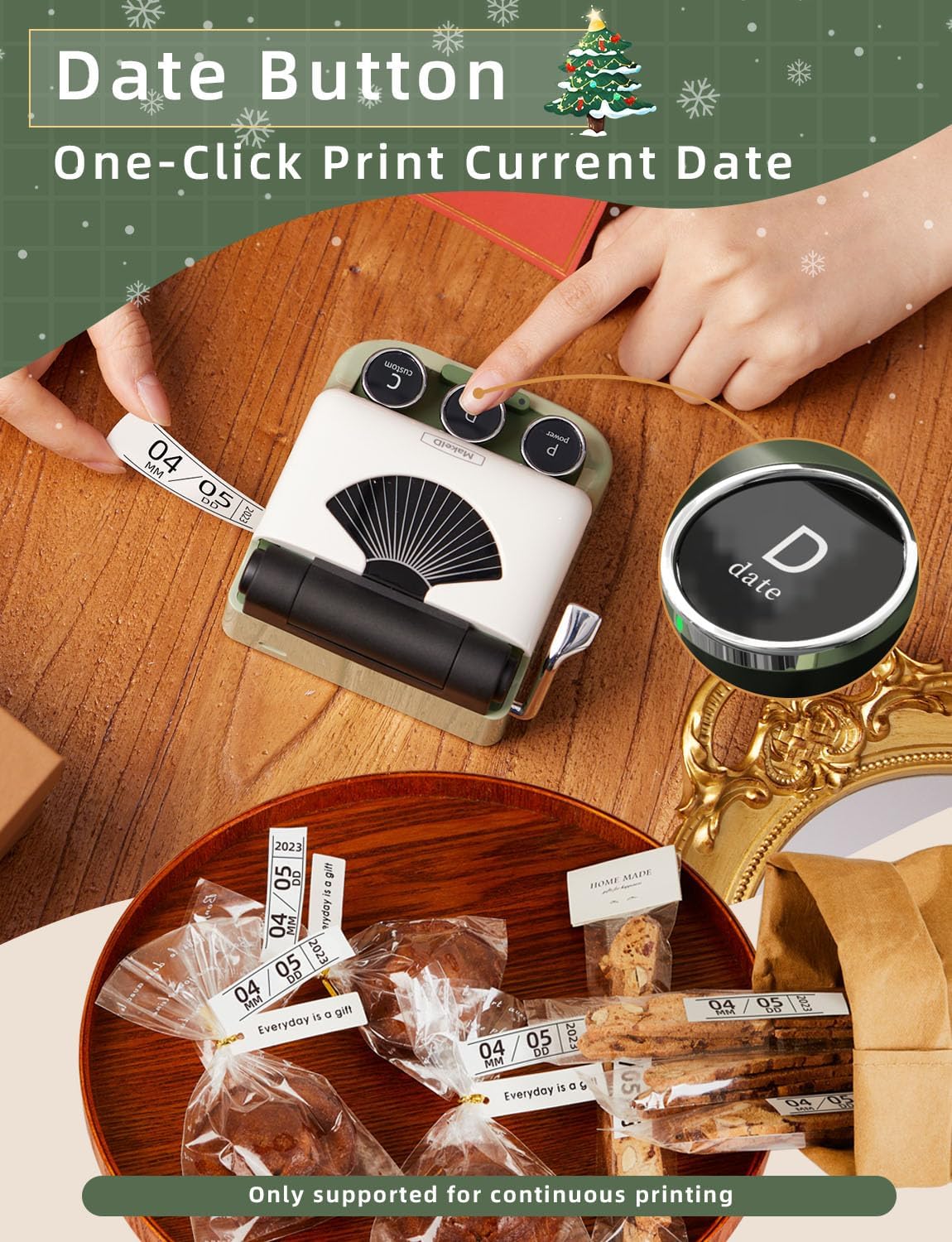 Makeid Étiqueteuse Bluetooth Q1 de HD 300dpi, Imprimante Etiquette Autocollante, Imprimante Thermique sans Encre-Se connecte à iOS et Android à l'aide de Bluetooth(Vert)