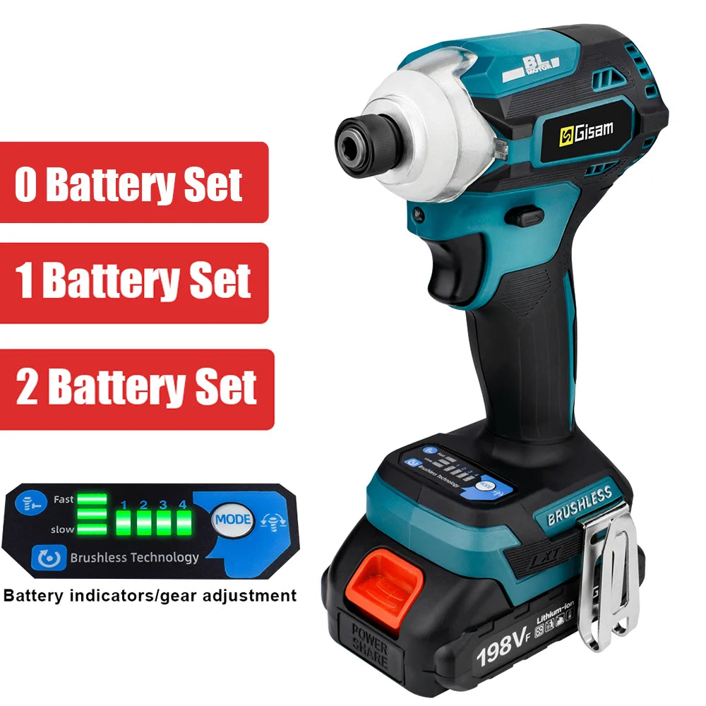 Visseuse à choc électrique à impact sans balais (brushless) 588NM sans fil à 4 vitesses 1/4 Entraînement carré Outil électrique DIY pour batterie Makita 18V