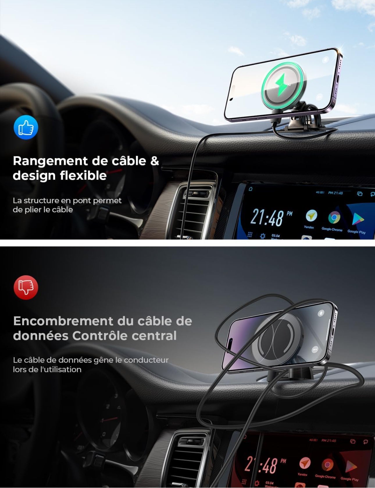 LISEN 15W Support Telephone Voiture Induction, Chargeur Magsafe Voiture【Rotation à 360°/Puce Intelligente】 Telephone Voiture Magnétique Chargeur sans Fil Voiture pour iPhone 15 14 13 Pro Max Samsung