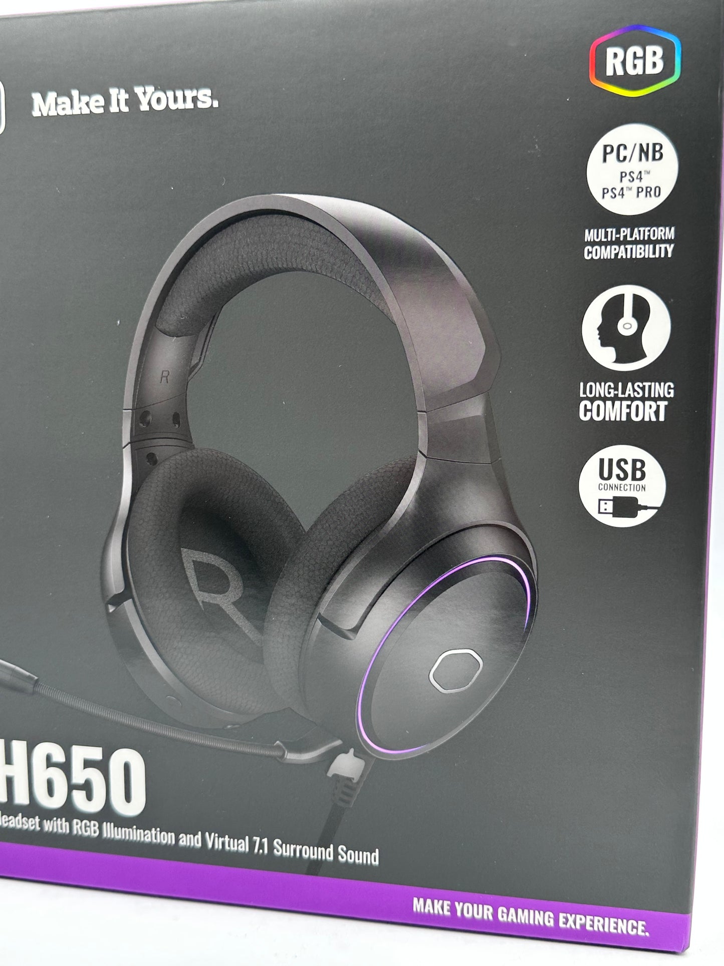 Casque de jeu Cooler Master RGB avec son surround virtuel 7.1 - Multiplateforme compatible avec les haut-parleurs audio en néodyme de 50 mm, un micro à flèche ultra-transparent et un cadre portable - USB de type A, noir
