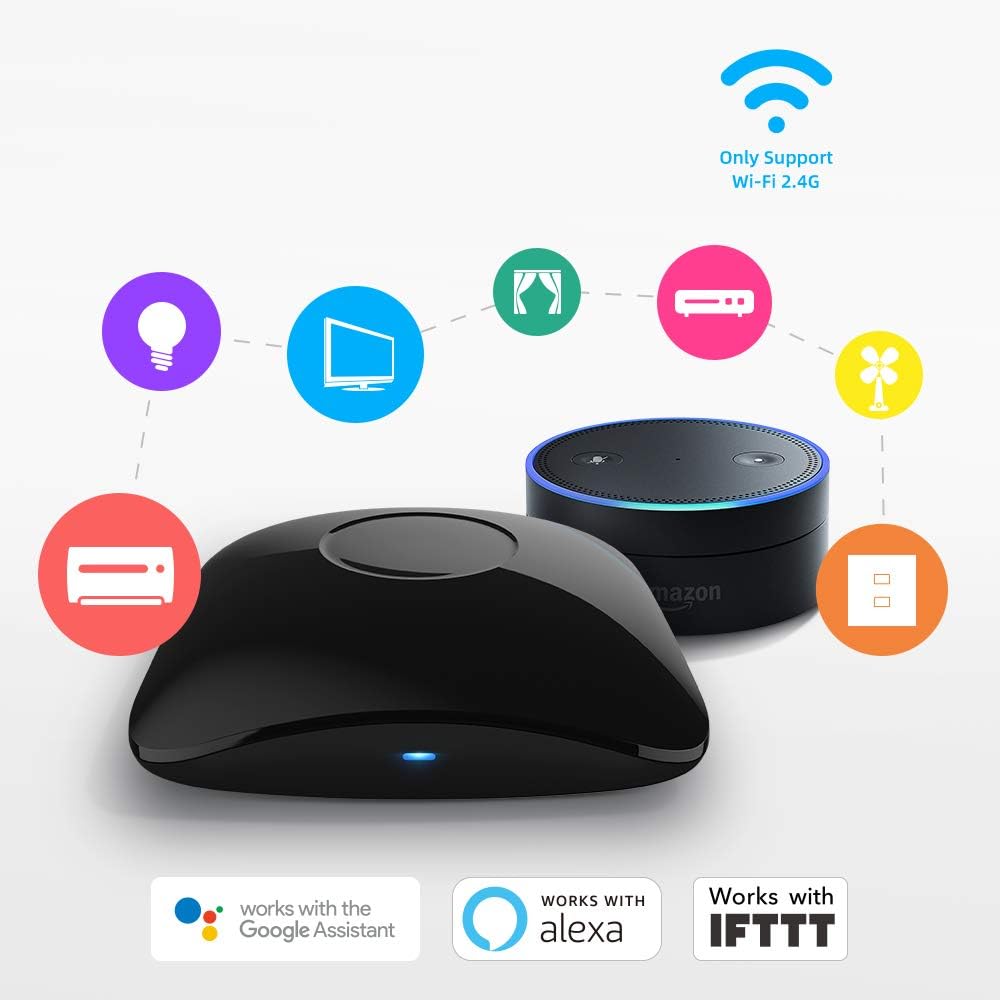 BroadLink RM4 Pro Télécommande Universelle IR et RF, Codes d'apprentissage de la télécommande WiFi pour la Maison Intelligente et Les appareils ménagers TV, STB, AC, Moteur de Rideau Compatible Alexa