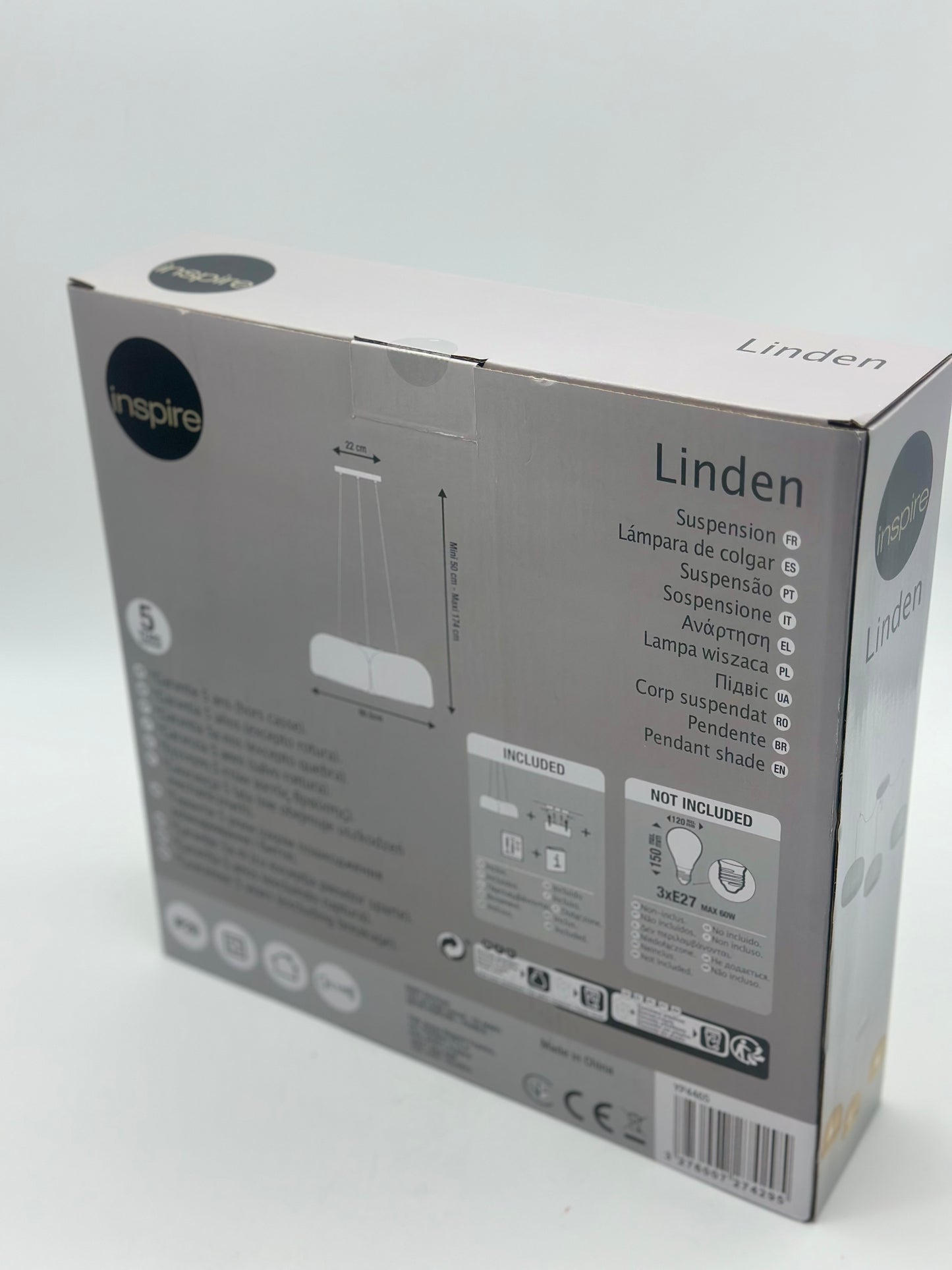 Suspension Linden, acier, beige, Diam.60 cm INSPIRE, E27 neuf