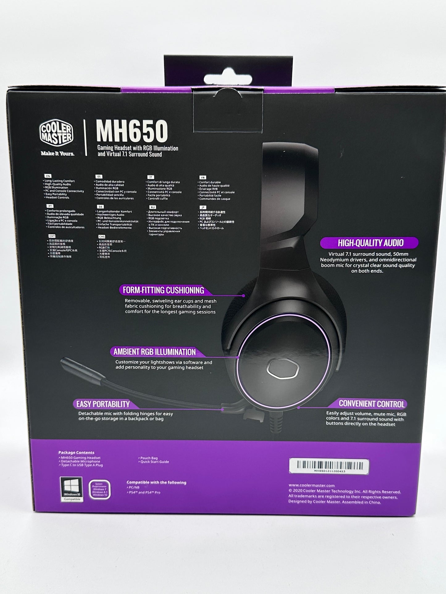 Casque de jeu Cooler Master RGB avec son surround virtuel 7.1 - Multiplateforme compatible avec les haut-parleurs audio en néodyme de 50 mm, un micro à flèche ultra-transparent et un cadre portable - USB de type A, noir